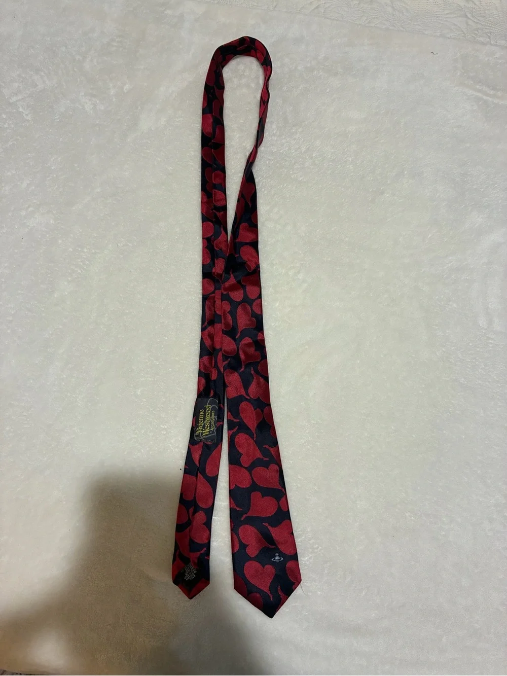 Vivienne Westwood Red and Black Heart Motif Silk Tie